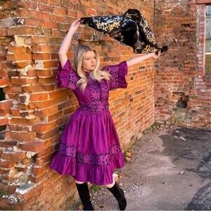 Sue Sartor Raw Silk Hamilton Shorty Dress in Magenta/Noir